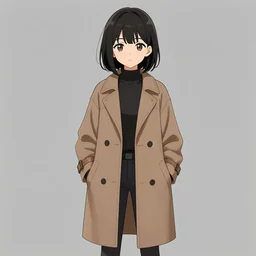 A cute manga girl wearing a stylish long coat by Range Murata, black medium length Dutch bob cut hair with straight bangs, dark eyes, black and white charcoal sketch, Huke, krenz cushart, trending on artstation