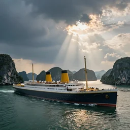 The Titanic sailing through Ha Long bay in Vietnam