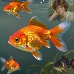 beautiful gold fish, highly detailed, digital painting, artstation, sharp focus, illustration, art by tan zi and ayanamikodon and alphonse mucha and wlop