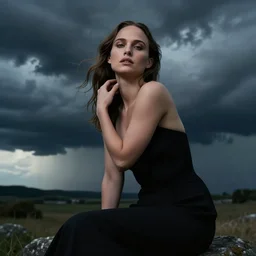 a beautiful natalie portman as a storm cloud, seductive pose, ultrarealistic, dramatic lighting, cinematic, artstation, high detail, by hajime sorayama, peter mohrbacher, boris vallejo, aaron horkey