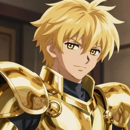 a anime men wearing golden armor, detailed face, blonde, by greg rutkowski, mandy jurgens