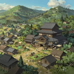 concept art painting of a tavern with european and japanese architecture, in a small medieval village surrounded by trees, in a mountain valley, realistic, detailed, cel shaded, in the style of makoto shinkai and greg rutkowski and james gurney