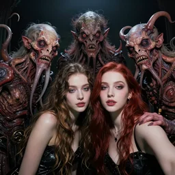 photo booth selfie, best friends who are horrifically malformed grotesque lovecraftian squid monsters and revolting inhuman hairy mutant demon people