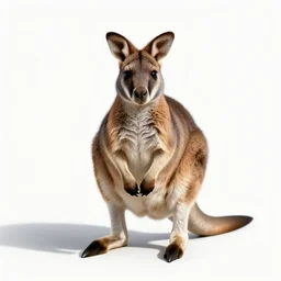 playful wallaby, high detail photograph, full body, isolated on a pure white background, centered, entire subject in frame, sharp focus, soft studio lighting