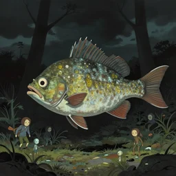 creepy fish by shaun tan, side view, style of yoshitaka amano john kenn mortensen takato yamamoto junji ito gediminas pranckevicius