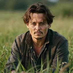 a portrait of Johnny Depp on a grass field by Keane, Glen