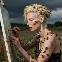 tilda swinton paining tilda swinton but she's covered in bees
