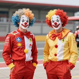 scuderia ferrari f 1 strategists dressed as clowns