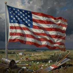 a messy painting of america, land of the free