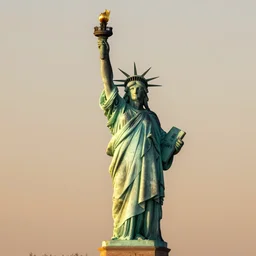 Golden Statue of Liberty, sunset, golden hour