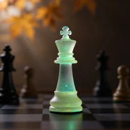 ( queen chess piece by jonathan monk, bioluminescent, sharp focus, photorealism, soft diffuse autumn lights, some sun light ray, dark room wall, canon 5 d 5 0 mm lens