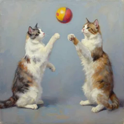 δυο γατες παιζουν πινγκ πονγκ, oil painting