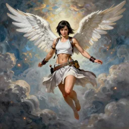 Tifa Lockheart as an angel descending from heaven painted by Michelangelo