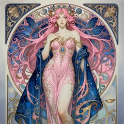 beautiful pink blue, dark fantasy, intricate, elegant, highly detailed, digital painting, artstation, concept art, matte, sharp focus, illustration, art by artgerm and alphonse mucha