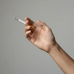 you can see in the picture, acurate, real human female hand, from the elbow, up to the elbow , hand, five elegant fingers, neat nails, holding a cigarette, realism, 8k,