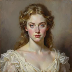 exquisite oil painting on canvas of gwendoline christie portraying lucifer, woman's portrait, gorgeous face, finely detailed facial features, goldilocks, porcelain looking skin, piercing stare, unique intricate digital art, stunning ivory dress, elegant, majestic, aesthetically pleasing, hyperrealist, artgem, trending artstation