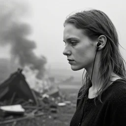 award winning photo of some nostalgia as paul graham would depict it, she is 2 3, skinny and beautiful and listens to oathbreaker, she is deaf but lives out of time, black and white, the background is a disaster waiting to happen, insanely detailed, closeup, foggy like in norwegian black metal aesthetic