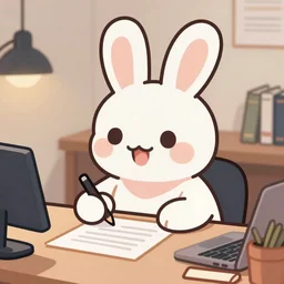 a cute happy cartoon rabbit sitting at a desk writing on a paper, llustration, josan gonzales, wlop, james jean, Victo ngai, David Rubín, Mike Mignola, Laurie Greasley, artgerm, highly detailed, sharp focus, Trending on Artstation, HQ, deviantart