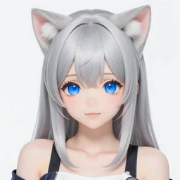 a japanese girl with silver hair and blue eyes and cat ears holding an umbrella at night, shot from above, sparkling eyes, illustration by Yoji Shinkawa on artstation