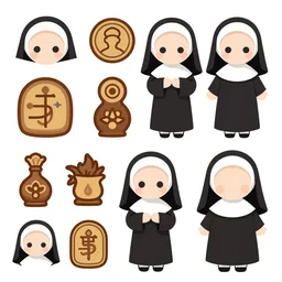 game asset sheet, 2 d sprite, chibi nuns other religious iconographic items material study