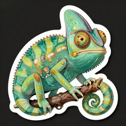 victo ngai cute chameleon, sticker design, highly detailed, high quality, digital painting, by ross tran and studio ghibli and alphonse mucha, artgerm