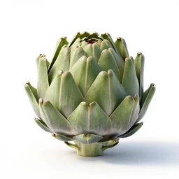 crystal artichoke, clean 3d render, octane render, isolated on a pure white background, centered, entire object in frame, sharp focus, soft studio lighting
