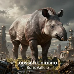 giant tapir looming over a steampunk city by boris vallejo