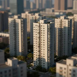 tilt shift photography, extreme dof, a miniature brutalist apartment buildings