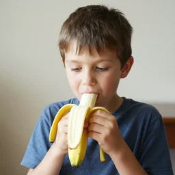 boy eating a banana without peeling it