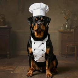 rottweiler wearing chef attire rococo painting