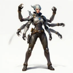 dynamic fullbody portrait of starfinder female kasatha!!! alien! scientist, with scifi military attire, cybernetic eye, four arms, kasatha pathfinder, super detailed, hd, pathfinder art, by marko horvatin, artgerm, michael cheval, gerald brom