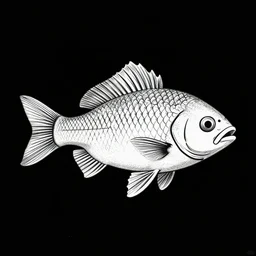 illustration vector fine line art of a 3D fish on a full black background