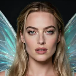 margot robbie as a fairy with wings, hyper realistic face, beautiful eyes, fantasy art, in the style of greg rutkowski