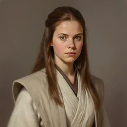 portrait of a woman by greg rutkowski, jedi knight allana solo, straight brown hair, jedi robes, star wars expanded universe, she is about 2 0 years old, wearing jedi robes, highly detailed portrait, digital painting, artstation, concept art, smooth, sharp foccus ilustration, artstation hq