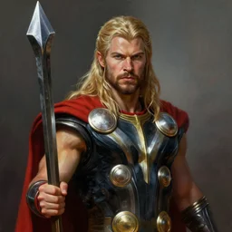 Thor holding Mjolnir, detailed, centered, digital painting, artstation, concept art, donato giancola, Joseph Christian Leyendecker, WLOP, Boris Vallejo, Breathtaking, 8k resolution, extremely detailed, beautiful, establishing shot, artistic, hyperrealistic, beautiful face, octane render, cinematic lighting, dramatic lighting, masterpiece