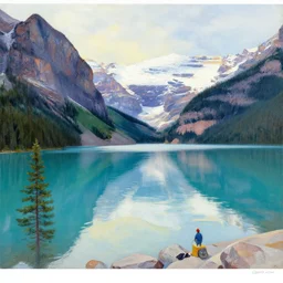 bob ross painting of lake louise