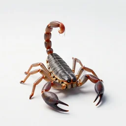 striped scorpion, clean 3d render, full body, isolated on a pure white background, centered, entire subject in frame, sharp focus, soft studio lighting