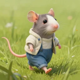 a cute anthropomorphic rat girl wearing human clothes walking in a meadow, by craig mullins, detailed digital painting realism 8 k