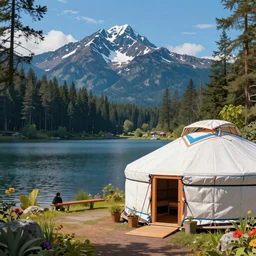 psychedelic trip in a yurt on a lake in the pacific northwest, digital art