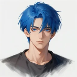 concept art of a man with blue hair, anime style