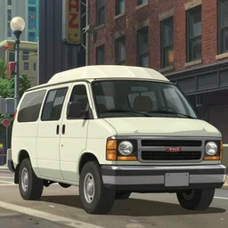 a wholesome animation key shot of one!! focused a - team 1 9 8 3 gmc van, in chicago city, medium shot, studio ghibli, ( pixar ) and disney animation, sharp, very detailed, high resolution, rendered in unreal engine 5, anime key art by greg rutkowski, bloom, dramatic lighting