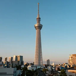 A incredibly detailed landscape of photorealistic, shift photography, Japan Tokyo Skytree, summer evening, sharp focus, lineart, colored