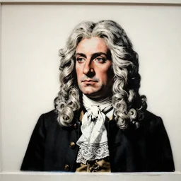 individual isaac newton with a big wig silk screen banksy style