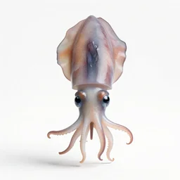 cute squid, high detail photograph, full body, isolated on a pure white background, centered, entire subject in frame, sharp focus, soft studio lighting