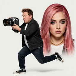 josh gad running from melanie martinez, horror, 8 k concept art, detailed faces, extremely detailed, vintage camera
