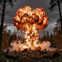 nuclear explosion in the forest by gerald brom octane render, dynamic lighting