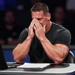 john cena sitting at a table breaking down and crying about the fact that his social credit score has gone down for the 5 0 th time this week realistic hyperrealistic 4 k resolution 8 k resolution highly detailed very detailed extremely detailed hd quality detailed face very detailed face extremely detailed face trending on artstation