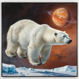 an impressive gigantic intricate detailed mural painting of an ice bear flyintg to mars by onur dinc
