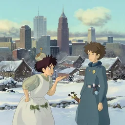 canadian city, winter, in the style of studio ghibli, j. c. leyendecker, greg rutkowski, artem