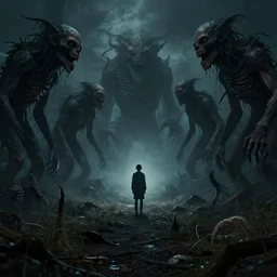 by george luks, by vytautas kairiukstis formicapunk, myspace. a beautiful collage of a small figure standing in the center of a dark, foreboding landscape. the figure is surrounded by strange, monstrous creatures, & there is a feeling of unease & dread.